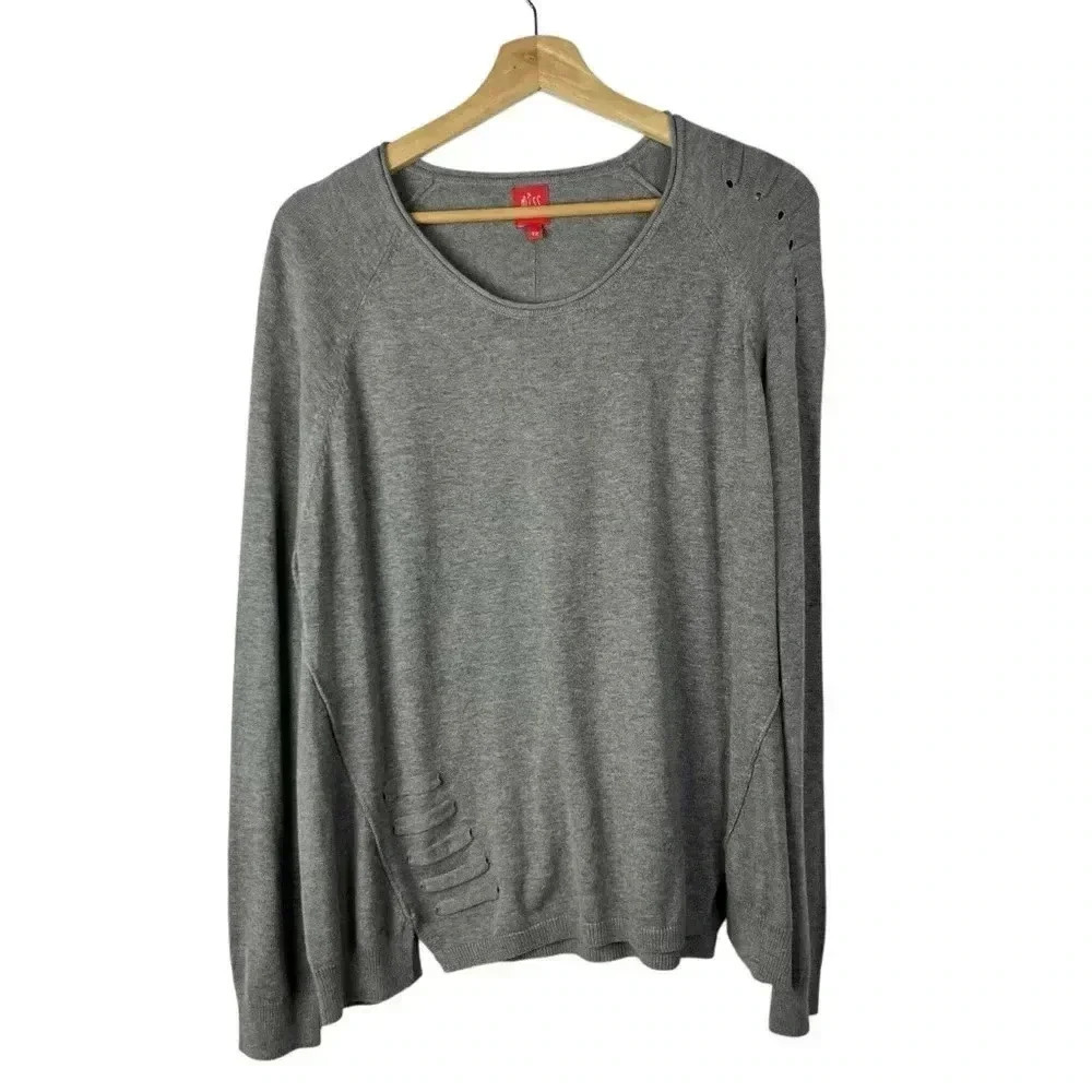 Miss By Captain Tortue Gray Round Neck Pullover Sweater T2/S